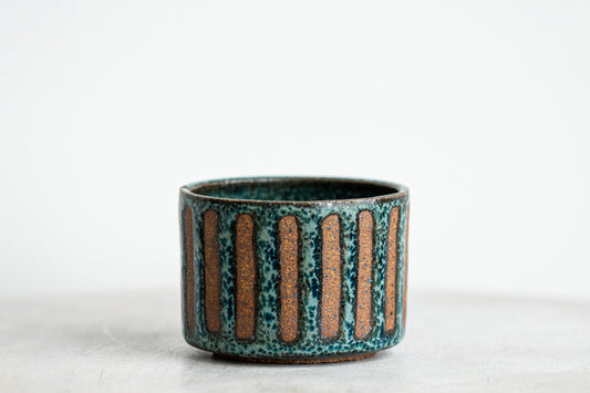 blue lines stoneware vessel