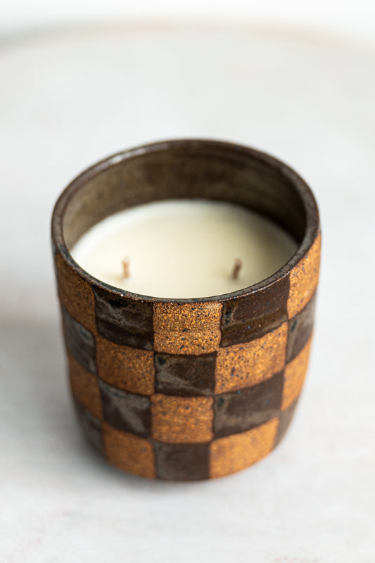 checker board underdog stoneware candle