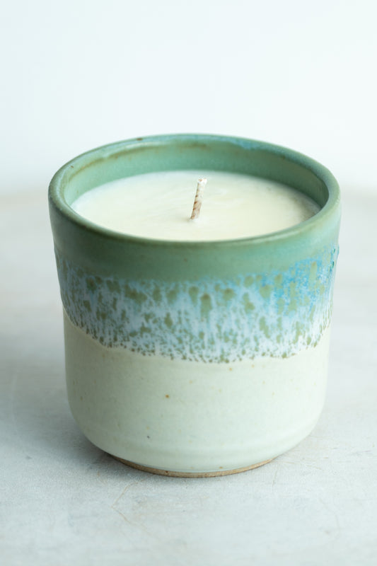 seafoam and cream stoneware candle